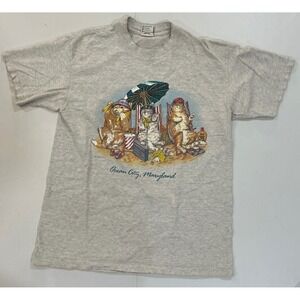 VTG Y2K USA Made Cat Kitten Beach Summer Ocean City Maryland T Shirt L Gray 90s